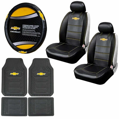 9pc CHEVY Car Truck Suv All Weather Floor Mats Seat Covers Steering Wheel Cover Foto 1 de 4
