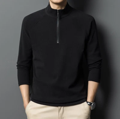 Men's casual autumn new style double-sided velvet semi high neck zipper sweatshi - Image 1 of 4