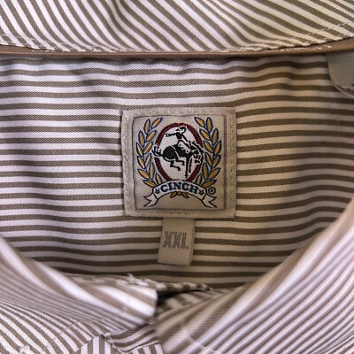 Camisa con botones CINCH para hombre talla XXL 2XL a rayas MARRÓN + BLANCO MTW110473 Foto 1 de 4