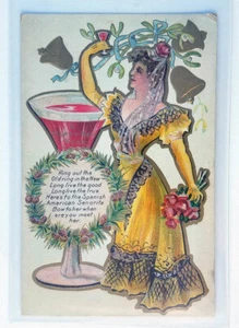 New Years Postcard Stamped 1910 Embossed Spanish American Senorita - Picture 1 of 2