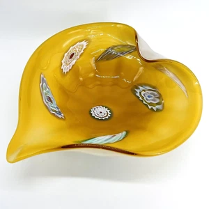 VINTAGE MCM ITALIENISCHE MURANO FRATELLI TOSO MILLEFIORI MUNDGEBLASENE HERZFORM GLASSCHALE - Bild 1 von 12