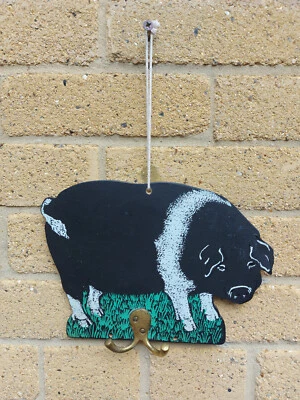 Booth Design Wooden Pig with Chalkboard & Coat// Key/ Towel Hook Kitchen Plaque - Image 1 of 4