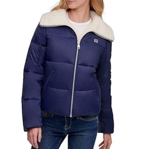 Levi's Women's Bomber Puffer Jacket Sherpa Lined Zip Pockets Navy Size XL $120 - Picture 1 of 9