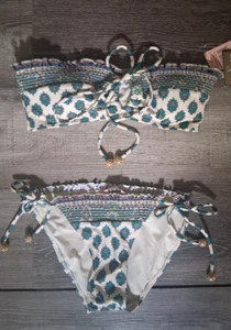 New Juicy Couture Small XS Strapless Smocked Bikini Swimsuit Paisley $163.+ - Picture 1 of 9