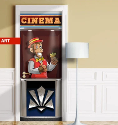 Movie Ticket Booth Door Mural With Monkey, Home Theater Decoration. Sticker - Image 1 of 4