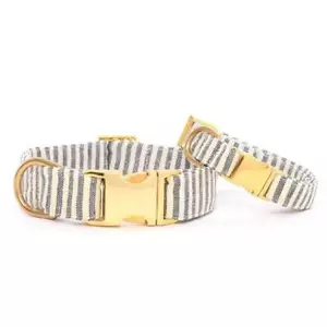 Luxury Cotton Dog Collar in Charcoal Stripe & Metal Hardware - M - Made in USA - Picture 1 of 3