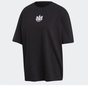 adidas Originals Women’s Adicolor 3D Trefoil T-Shirt Black-White Cotton Size UK8 - Picture 1 of 2