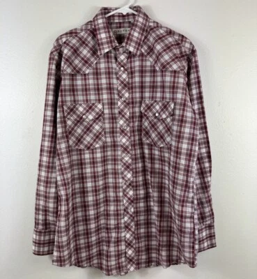 ROPER Mens Pearl Snap Long Sleeve Shirt Red Plaid Western Rodeo Cowboy - SIZE L - Image 1 of 4