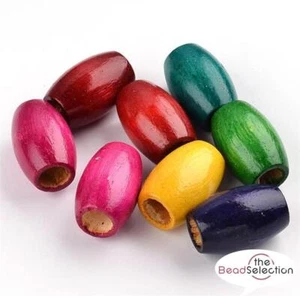 15 per bag 30mm x 20mm LARGE OVAL WOODEN BEADS MIXED COLOURS 9mm HOLE W19 - Picture 1 of 2