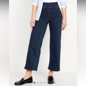 NEW Old Navy High-Waisted Weekender Pull-On Crop Wide-Leg Jeans Stretch Women 16 - Picture 1 of 9
