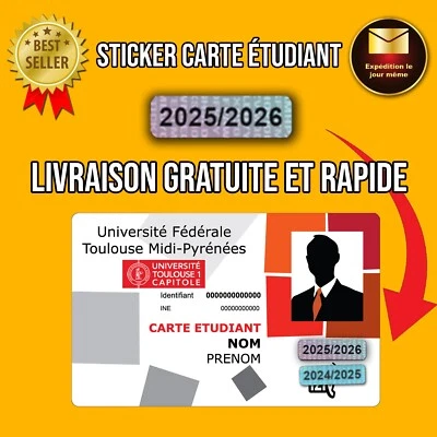 Autocollant carte étudiant étudiante année 2025 2026 sticker vignette - Photo 1/2