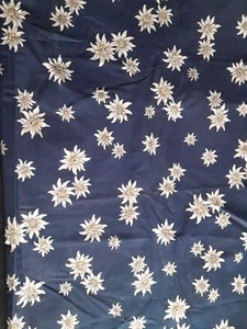 WHITE FLORAL ON NAVY GARDENIA(?) FABRIC 62" WIDE BY 1 YARD 35" LONG CLOSE WOVEN - Picture 1 of 4