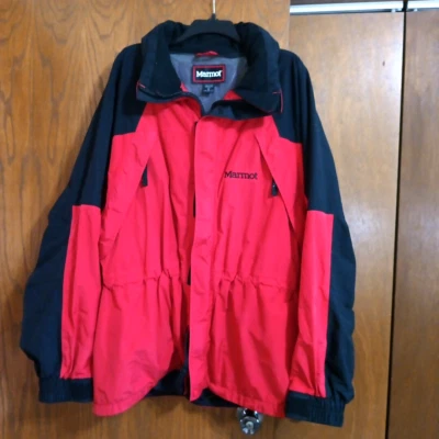 Marmot Jacket Men’s XL Coat Hooded Outdoors Red Black Full Zip Hiking - Image 1 of 4