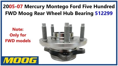 Cojinete de cubo de rueda trasera Moog Mercury Montego Ford Five Hundred 2005-07 512299 Foto 1 de 4