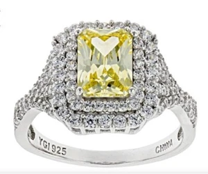 Yellow And White Cubic Zirconia Rhodium / Sterling Silver Ring 4.24ctw sz 9 - Picture 1 of 7
