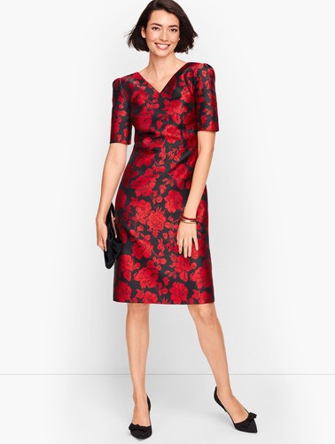 VALENTINO NUOVO ABITO JACQUARD FLOREALE JACQUARD $179 rosso nero fiocco posteriore fiocco taglia 2