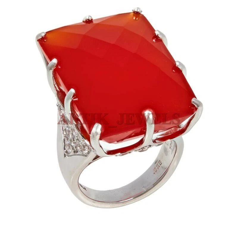 Anillo De Plata Esterlina 925 Con Piedra Natural De Ónix Rojo Para Mujeres #3203 - Imagen 1 de 4