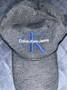 Vintage CK Calvin Klein Jeans Unisex Grey Adjustable Embroider Hat Cap - Picture 1 of 5