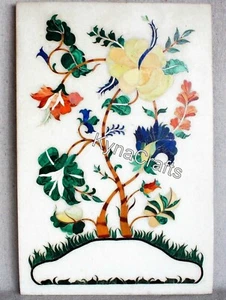 Rectangle Marble Center Table Top Floral Design Inlay Work Bathroom Wall Decor - Picture 1 of 4
