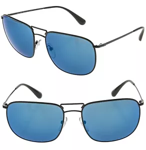 PRADA COLLECTION LEAD PR52TS Black Blue Mirrored Metal Pilot Sunglasses 52T Men - Picture 1 of 12