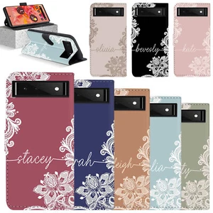 Personalised Name For Google Pixel 9 Pro XL 8A 7A 6 5A 4 Flip Leather Case Cover - Picture 1 of 48