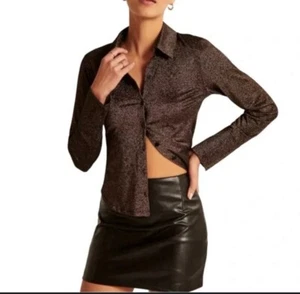NUEVO SIN ETIQUETAS Blusa Abercrombie Fitch Marrón Brillante Abotonada Pequeña Puño Francés Top - Imagen 1 de 8
