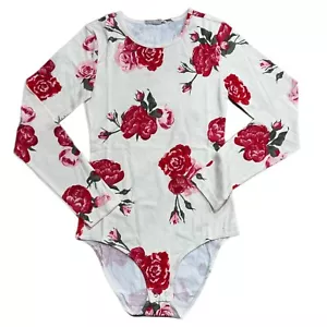 BODY MEDIO LULAROE NOVA ~ ROSE ROSSE E ROSA ~ taglie 8-10 maniche lunghe FLOREALE - Foto 1 di 3