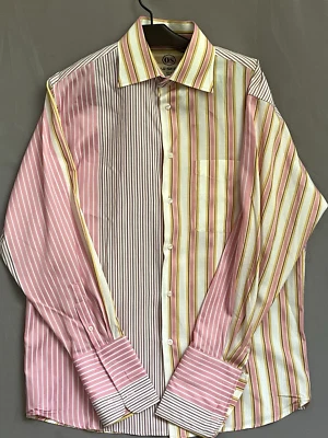 Camisa para hombre OLD SKOOL talla M rosa y amarillo a rayas puños franceses abotonados Foto 1 de 4