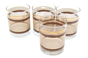 Libbey Glass Elite Manhattan Lowball Cocktail Rocks Glass Brown Gold Geometric 4 - Picture 1 of 6