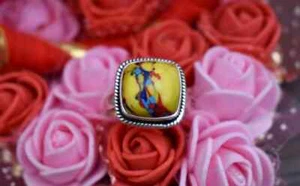 Precioso Mosaico Jaspe Piedra 925 Plata de Ley Hecho a Mano Anillo Todo Talla - Imagen 1 de 7