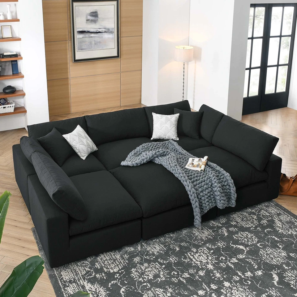 Modway Commix Down Filled 6-Piece Sectional Sofa With Black Finish EEI-5761-BLK