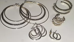 5 pr Silvertone Hoops - Picture 1 of 5