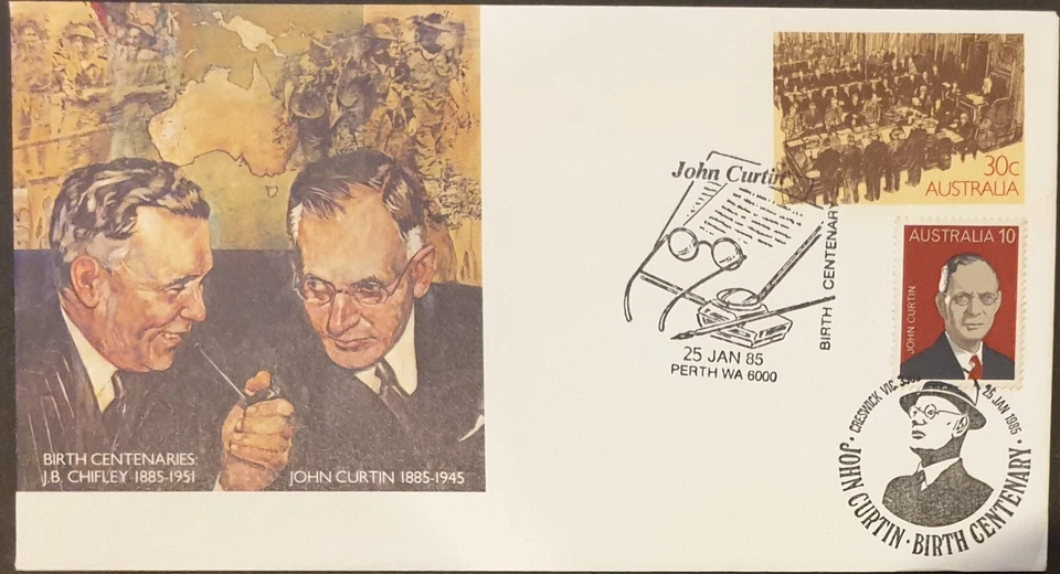 1985 APM15790 & APM15750 Pict.PMK John Curtin Birth Centenary. 2 PMK on PSE (2) - Image 1 of 2
