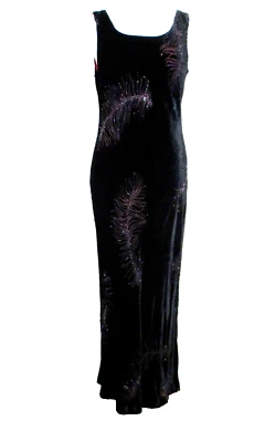 Vtg Laura Ashley Dress 12 Women Black Velvet Bead Burnout Bias Cut Goth Fairycor - Image 1 of 4