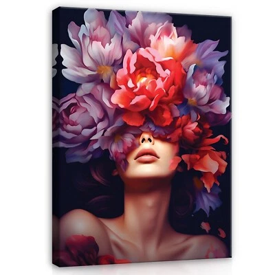 FRAU GESICHT BLUMEN Leinwandbild Groß Wandbilder Leinwand Bilder Canvas Wandbild - Bild 1 von 4