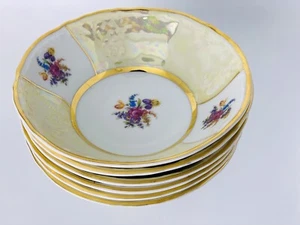Raro Bernadotte Checo 5” Cuencos Floral/Oro Iridiscente De Colección - Juego de 6 - Imagen 1 de 11