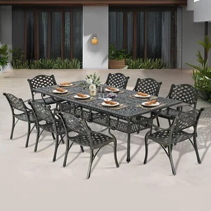 Cast Aluminum Patio Furniture Set Outdoor Table and Chairs for 8, Umbrella Hole - Picture 1 of 10