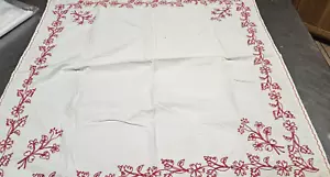 Vinatage Antique Redwork Embroidery Flowervine Tablecloth - Picture 1 of 5