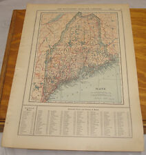 1908 Colliers Antique COLOR Map/MAINE, b/w MARYLAND & DELAWARE