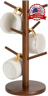 Soporte para Tazas de Café con 6 Ganchos Árbol de Tazas Color Marrón Foto 1 de 4