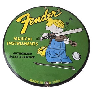 Vintage Fender Sign - Music Guitars Amplifiers Porcelain Gas Station Sign - Picture 1 of 14