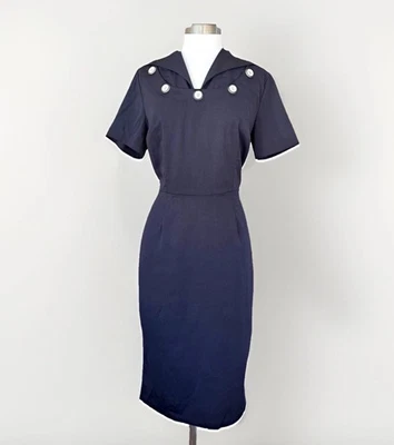 Sexy Vestido Lápiz Marinero Bettie Page by Tatyana XL Náutico Azul Marino Años 40’s Pinup Foto 1 de 4