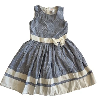 Gymboree Chambray Polka Dot & Bow Dress Girls 6 Special Occasion Birthday Party - Image 1 of 4