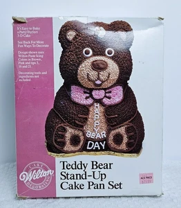 1986 Wilton Teddy Bear Stand-Up Cake Pan Set Happy Bear Day Aluminum 2105-2325 - Picture 1 of 6