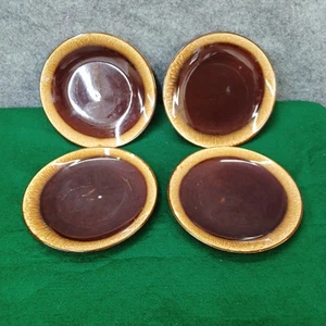 Vintage set of 4 Nelson McCoy brown drip 6 3/4" bread plates - Picture 1 of 11