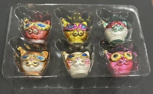 Adornos de Navidad caprichosos de vidrio pequeños para gatos Dept.56. Juego de 6 - Imagen 1 de 3