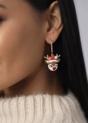 Pendientes Betsey Johnson Reno Tono Dorado Cristal Rudolph Ed Corazón Cuelga NUEVO Foto 1 de 4