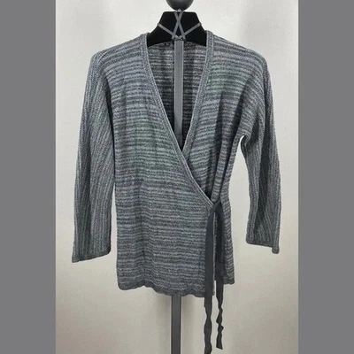 Suéter Eileen Fisher Mujer Mediano Negro Gris Lana Merino Tejido Abrigo Diseñador Foto 1 de 4