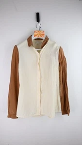 OROTON 100% silk 2 tone collared blouse in cream/tan size UK14 - Picture 1 of 10