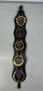 Vintage Horse Brass Saddle Hanger Leather Strap Equestrian Decor Wales Train - Picture 1 of 14